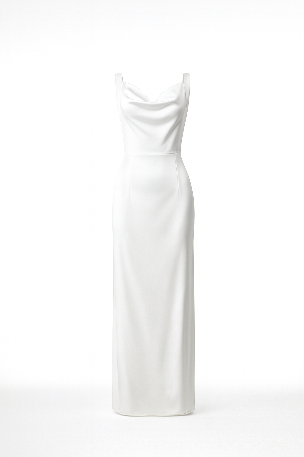 THE CATALINA SATIN MAXI — White Sleeveless Mid-Waist Dress