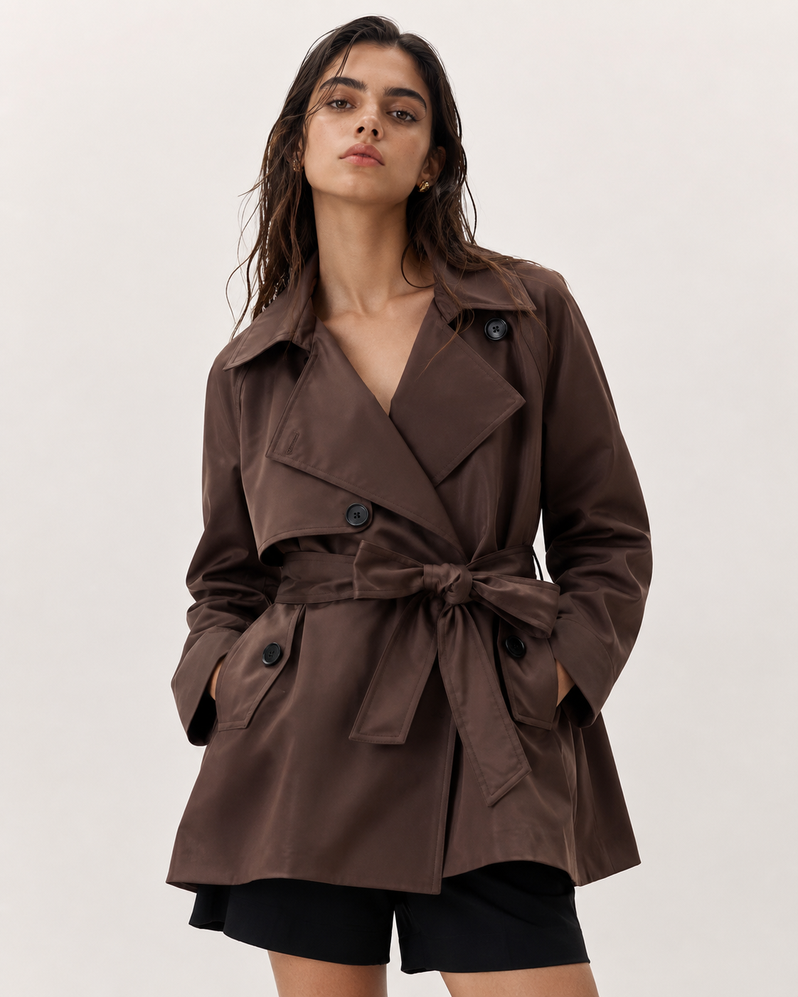 Damen lockerer kurzer Trenchcoat