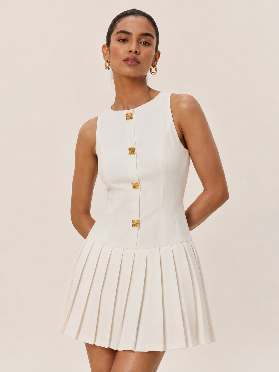 CELINE MINI — Pleated Button-Front Dress