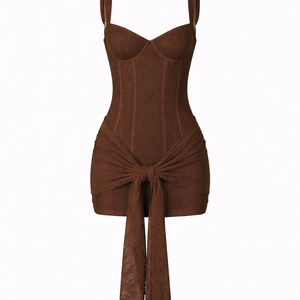 VALENTINA DRESS — Lace Corset Mini with Draped Skirt