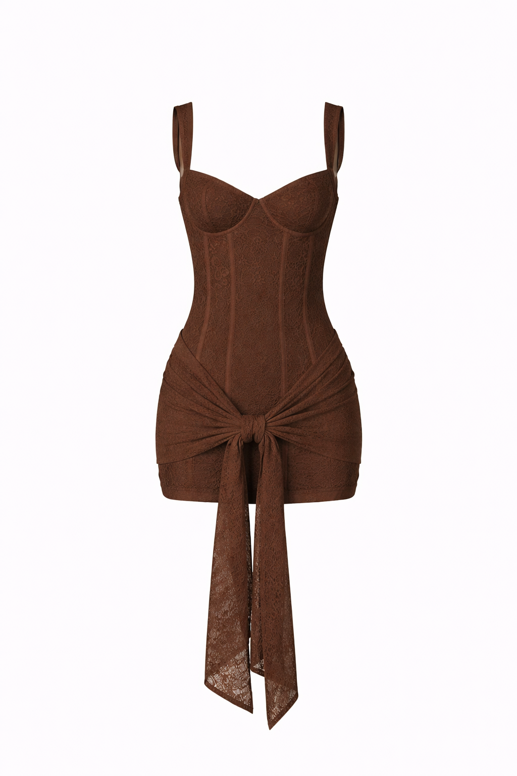 VALENTINA DRESS — Lace Corset Mini with Draped Skirt