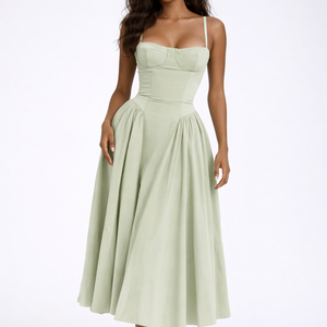 LYS DRESS — Strapless Structured Midi with Full Skirt