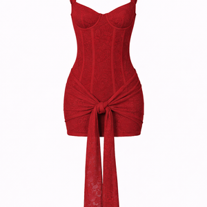 VALENTINA DRESS — Lace Corset Mini with Draped Skirt