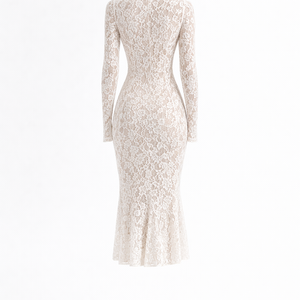 ELOISE DRESS — High-Neck Lace Midi with Ruffle Hem