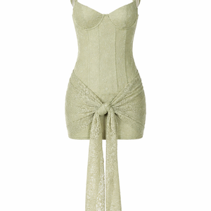 VALENTINA DRESS — Lace Corset Mini with Draped Skirt