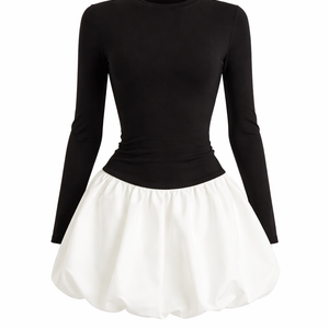 JULIETTE DRESS — Colorblock Long-Sleeve Mini with Bubble Skirt