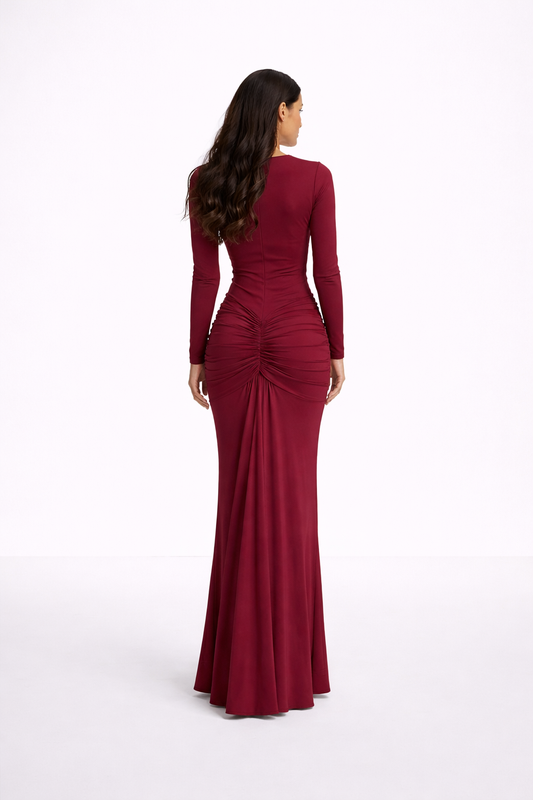 Elara Draped Plunge Maxi Dress