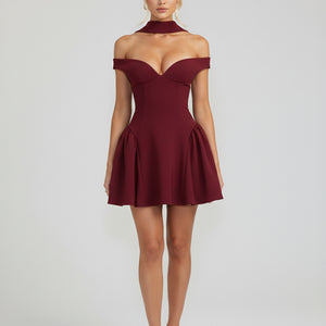 THE CATALINA DRESS — OFF-SHOULDER CORSET MINI WITH DETACHABLE SCARF