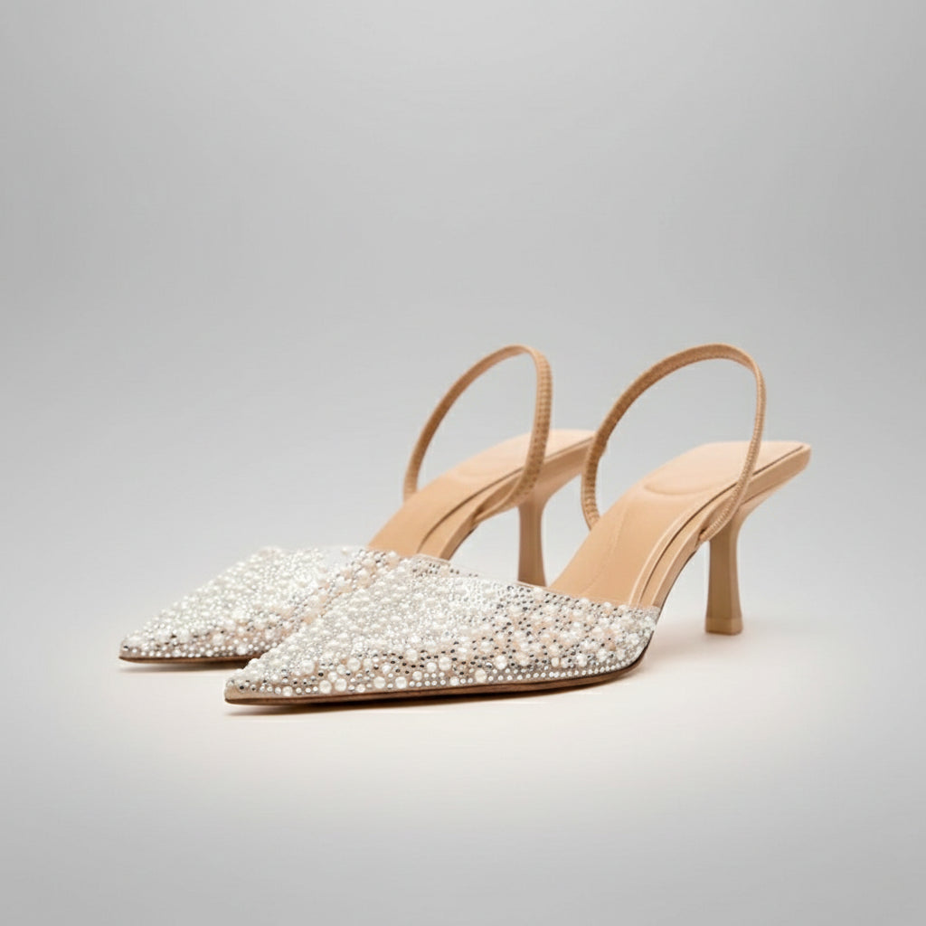 LUMINÈRE SLINGBACK — Pearl and Crystal-Embellished Kitten Heel