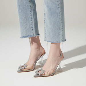 Celeste Crystal Embellished Clear Heeled Mules