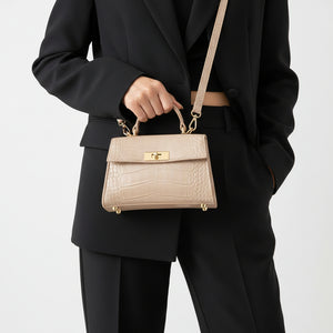 SIENNA BAG — Structured Croc-Embossed Mini Top-Handle