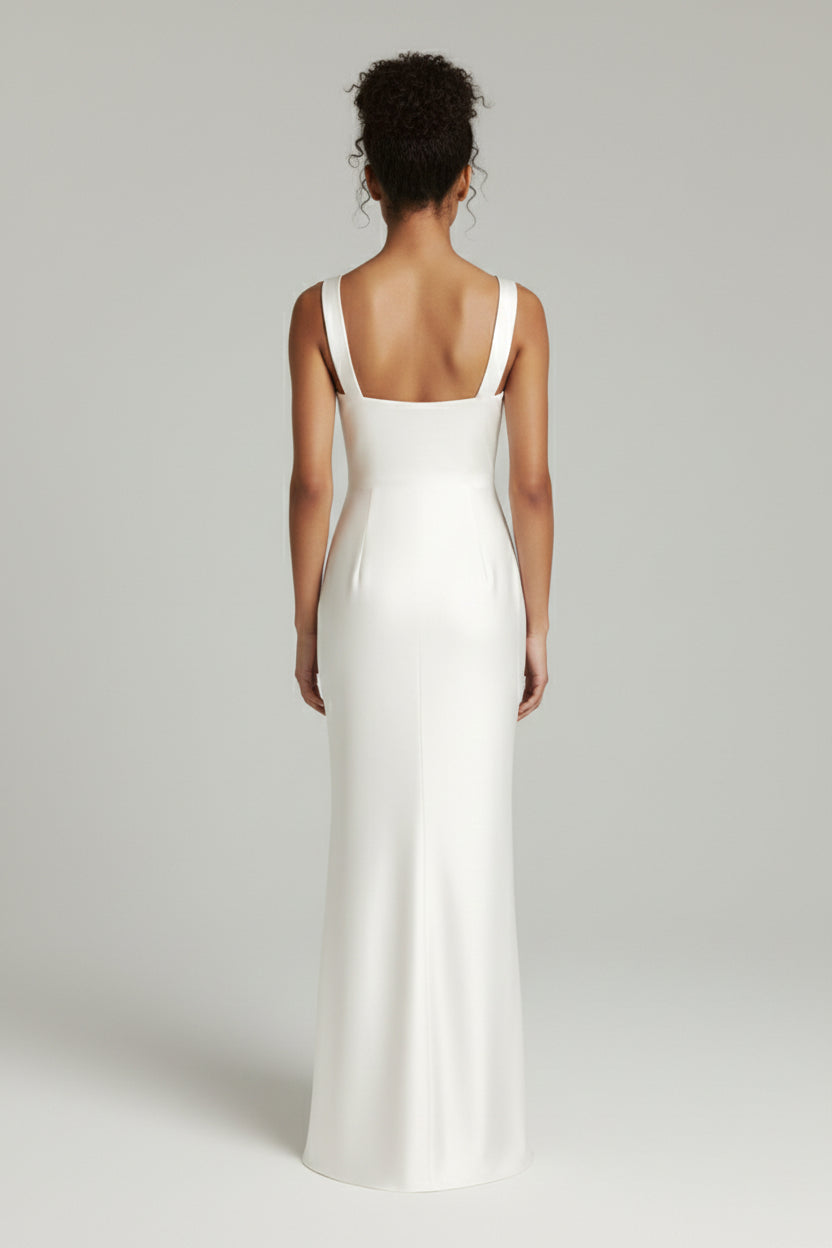 Catalina Satin Maxi White Sleeveless Mid-Waist Dress