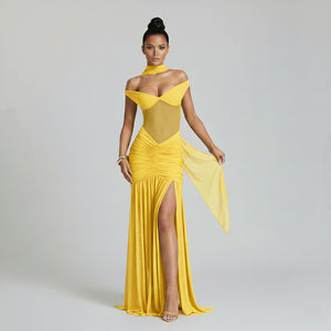 Noir Off Shoulder Corset Maxi Gown