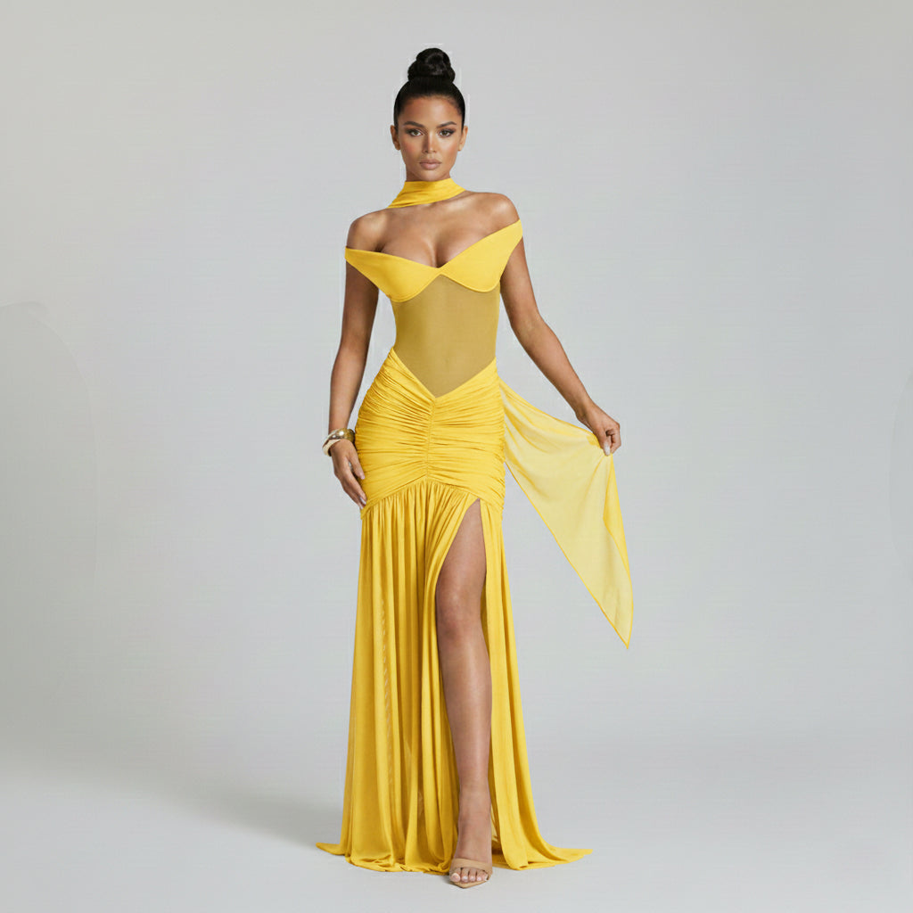 Noir Off Shoulder Corset Maxi Gown