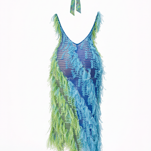Cascade Sequin Fringe Halter Dress