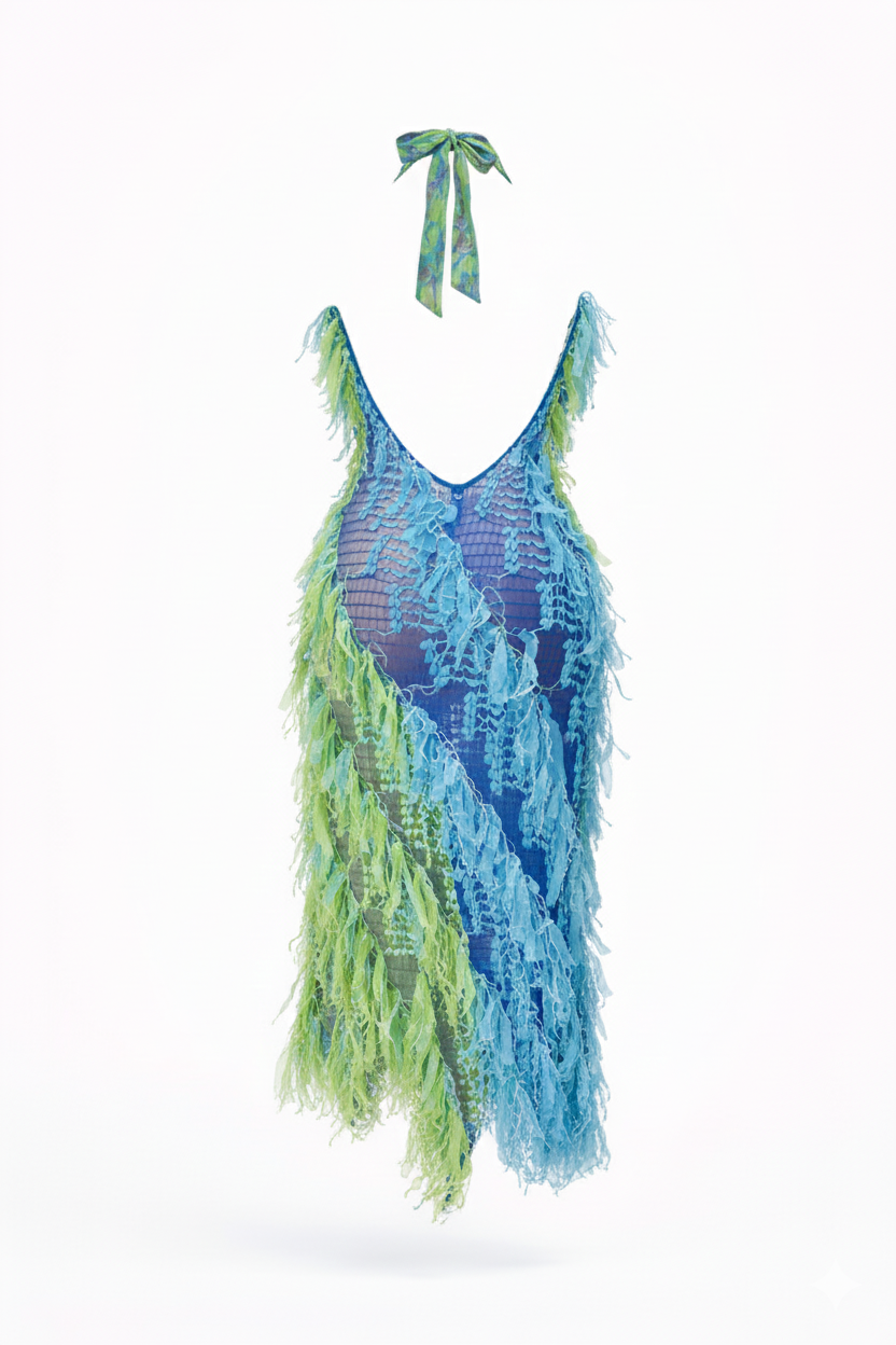 Cascade Sequin Fringe Halter Dress