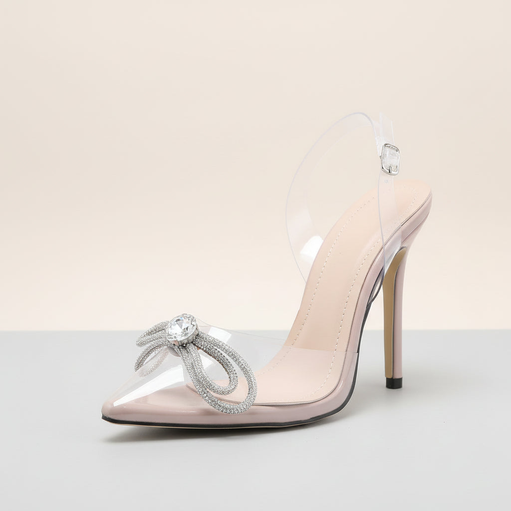 Diana Bow Embellished Clear Stiletto Mules