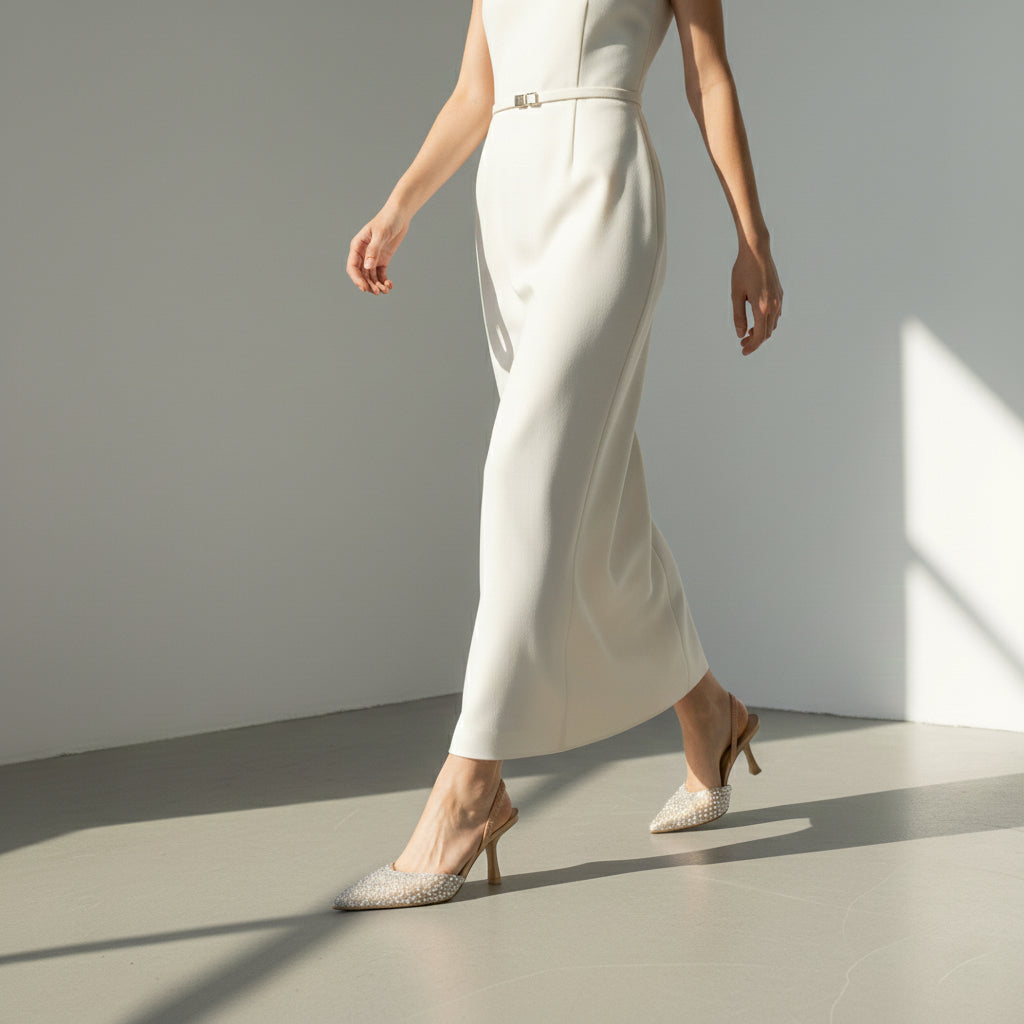 LUMINÈRE SLINGBACK — Pearl and Crystal-Embellished Kitten Heel