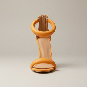 THE ROMANA HEEL — Round-Toe T-Strap Stiletto Sandal