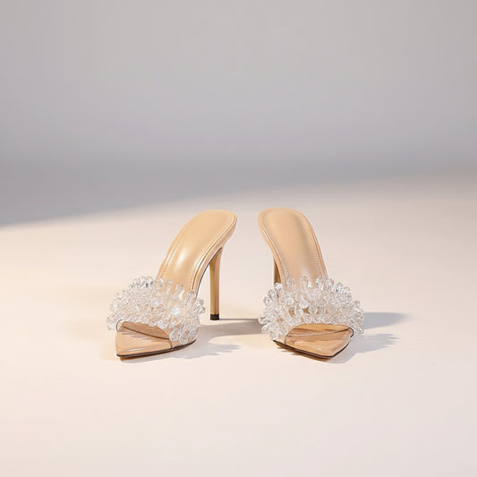 Isla Crystal Cluster Clear Stiletto Mules