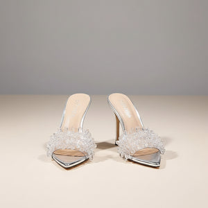 Isla Crystal Cluster Clear Stiletto Mules