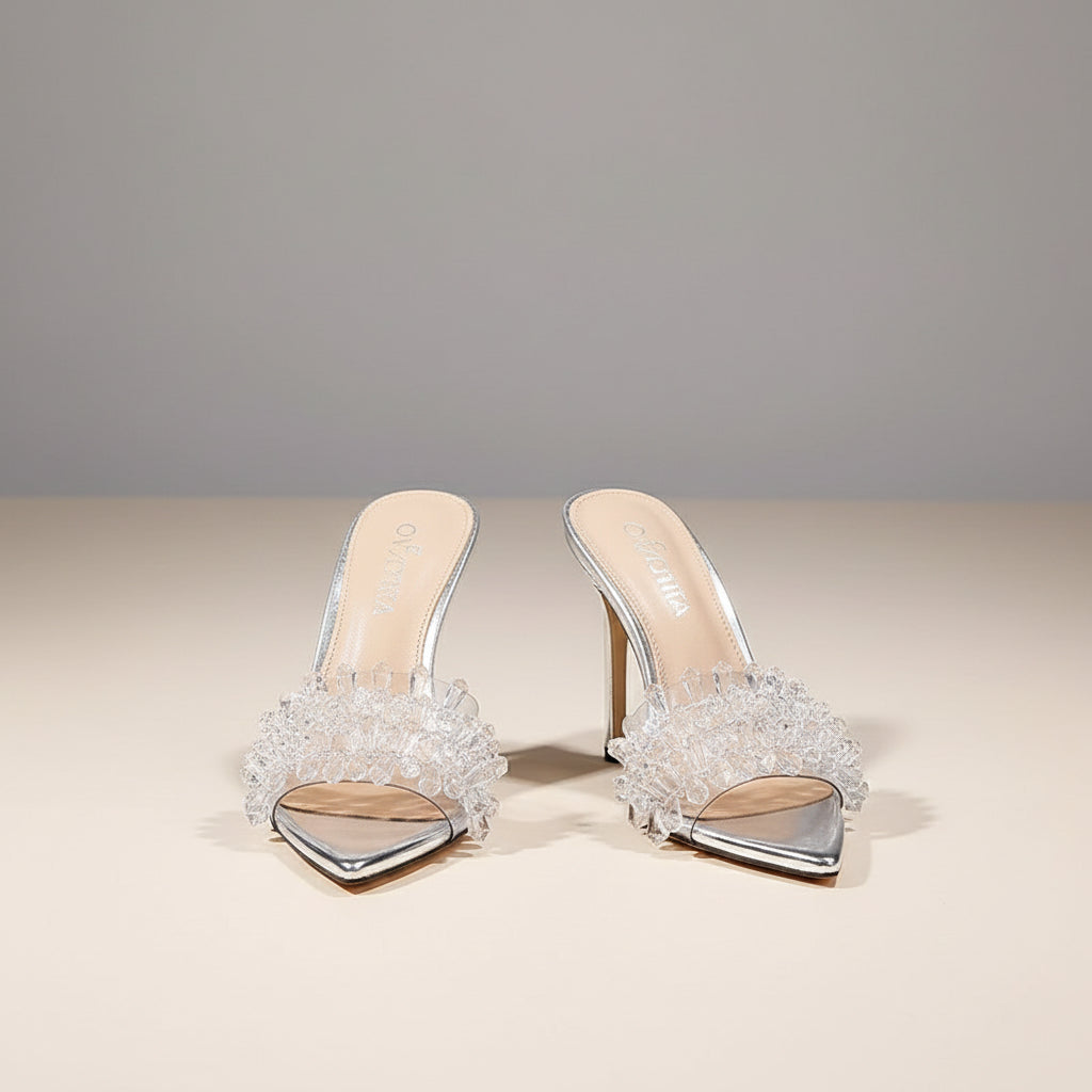 Isla Crystal Cluster Clear Stiletto Mules