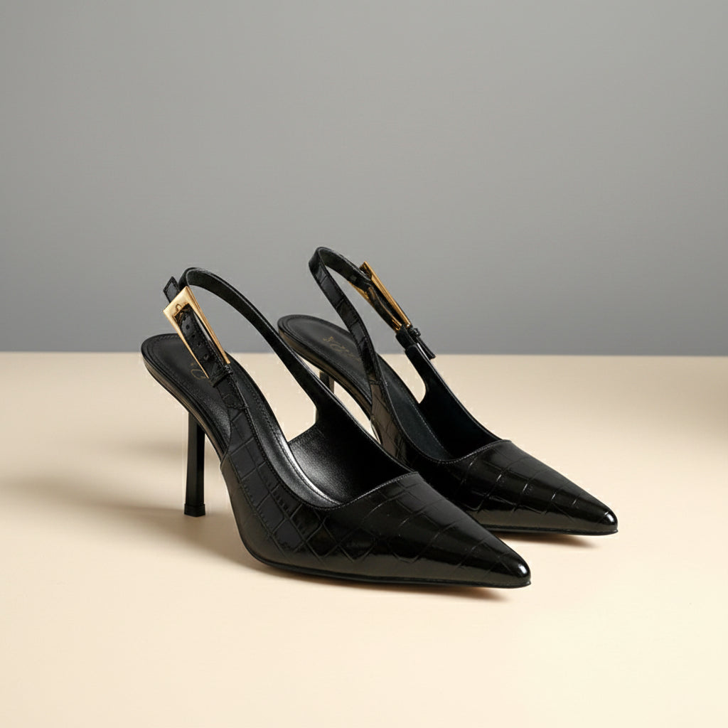 THE CAPRI SLINGBACK — Pointed-Toe Croc-Embossed Stiletto