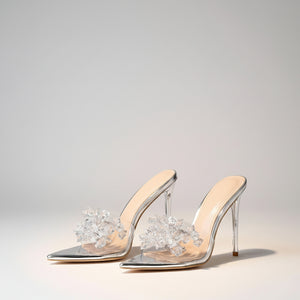 Isla Crystal Cluster Clear Stiletto Mules