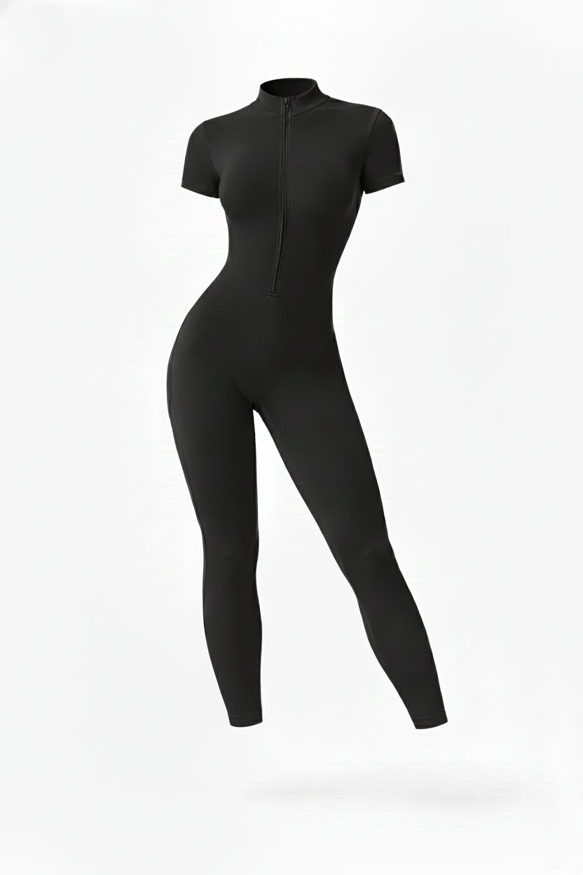 MERIDIAN JUMPSUIT — High-Neck Zip-Front Bodysuit