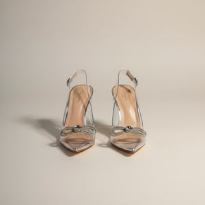Diana Bow Embellished Clear Stiletto Mules