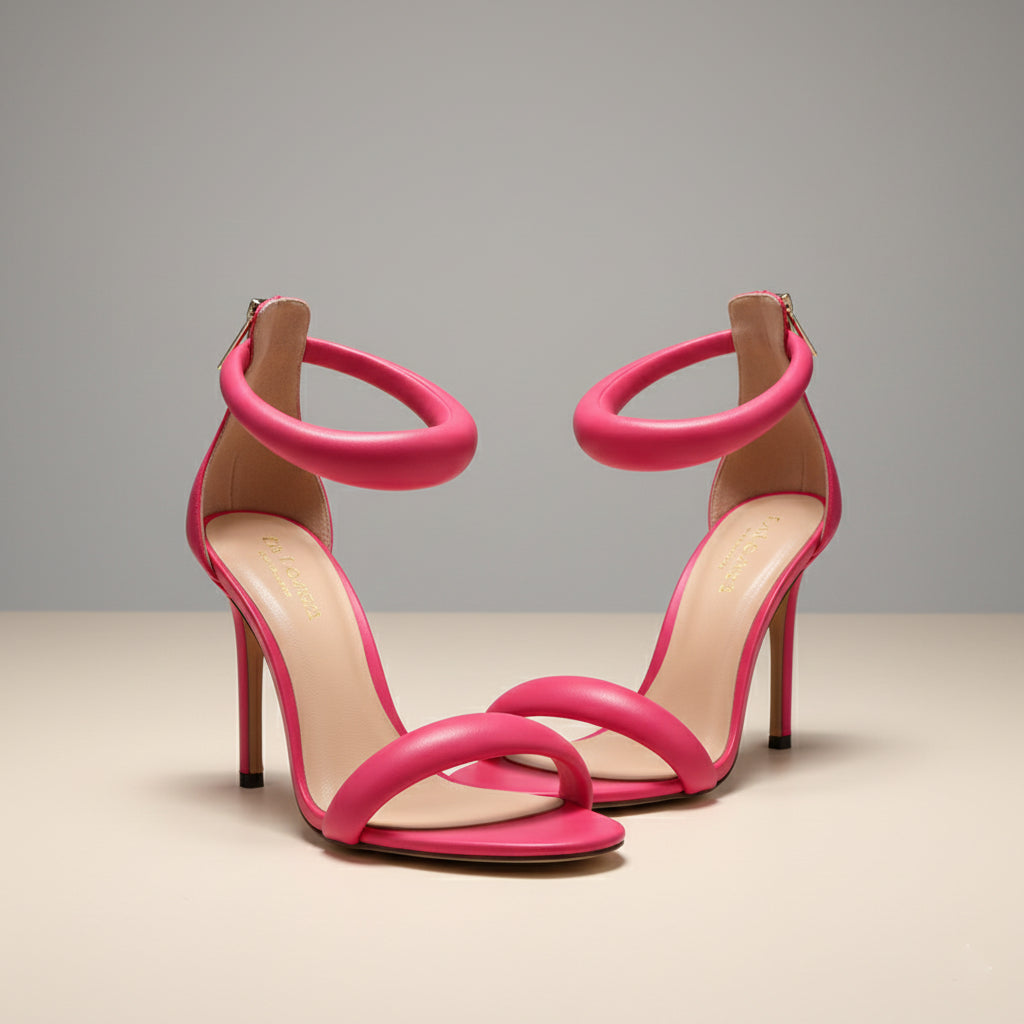 THE ROMANA HEEL — Round-Toe T-Strap Stiletto Sandal