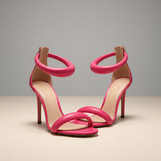 THE ROMANA HEEL — Round-Toe T-Strap Stiletto Sandal