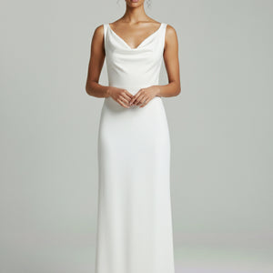 THE CATALINA SATIN MAXI — White Sleeveless Mid-Waist Dress