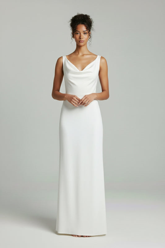 THE CATALINA SATIN MAXI — White Sleeveless Mid-Waist Dress