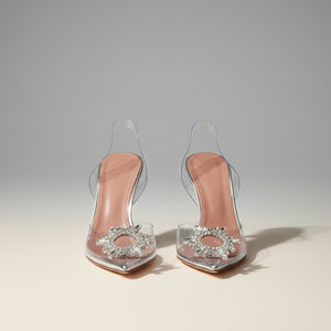 Celeste Crystal Embellished Clear Heeled Mules