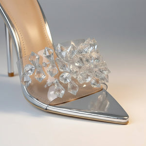 Isla Crystal Cluster Clear Stiletto Mules