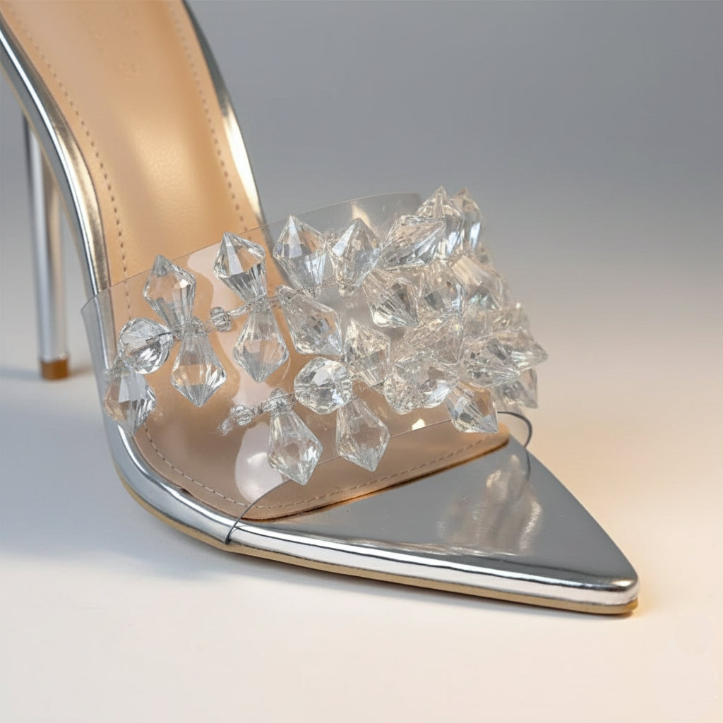Isla Crystal Cluster Clear Stiletto Mules