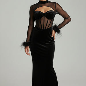 Bianca Velour Mesh Corset Maxi Dress