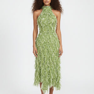 Cascade Sequin Fringe Halter Dress
