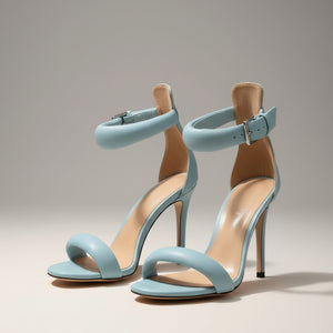 THE ROMANA HEEL — Round-Toe T-Strap Stiletto Sandal