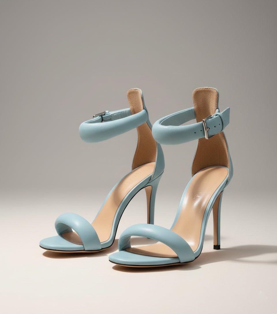 THE ROMANA HEEL — Round-Toe T-Strap Stiletto Sandal