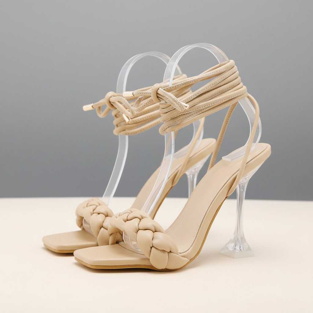 Aria Braided Lace-Up Stiletto Sandals