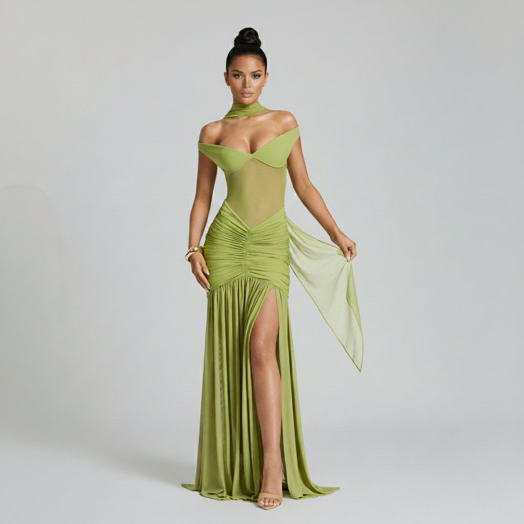 Noir Off Shoulder Corset Maxi Gown