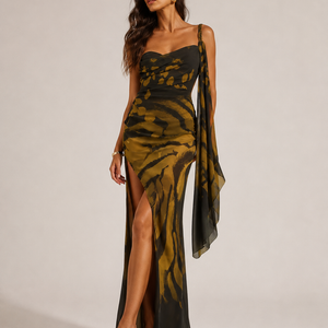 ZARA GOWN — Abstract Draped Mesh Maxi