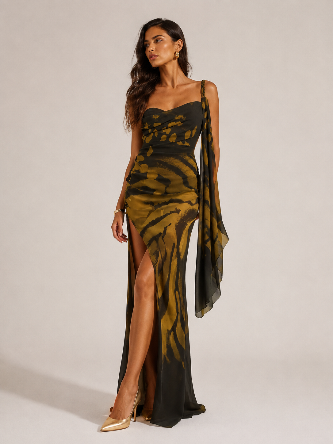 ZARA GOWN — Abstract Draped Mesh Maxi