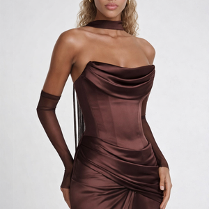 THE GENEVIEVE GOWN — Corset Cowl-Neck Maxi with Detachable Drape