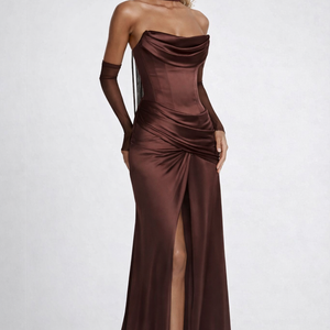 THE GENEVIEVE GOWN — Corset Cowl-Neck Maxi with Detachable Drape