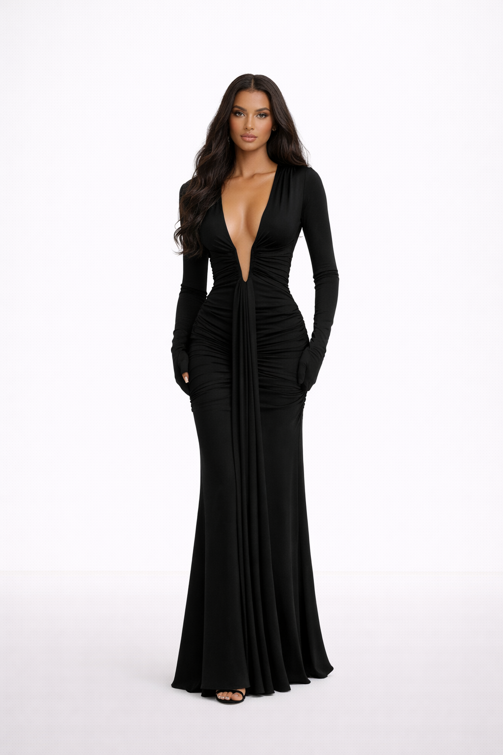 Elara Draped Plunge Maxi Dress