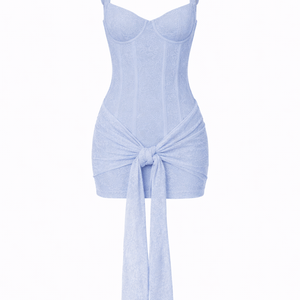 VALENTINA DRESS — Lace Corset Mini with Draped Skirt
