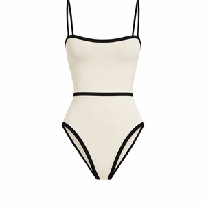 RIA SWIMSUIT — Contrast Trim High-Cut One-Piece
